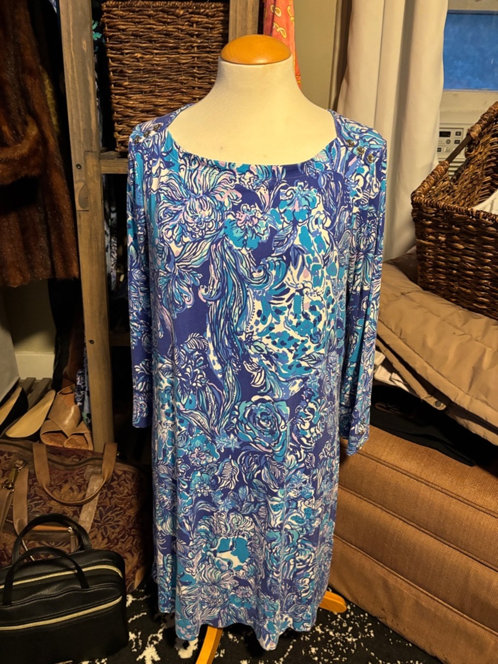 Lilly Pullitzer Emilio Pucci Inspired Print Blue Floral Print Shift Dress XL